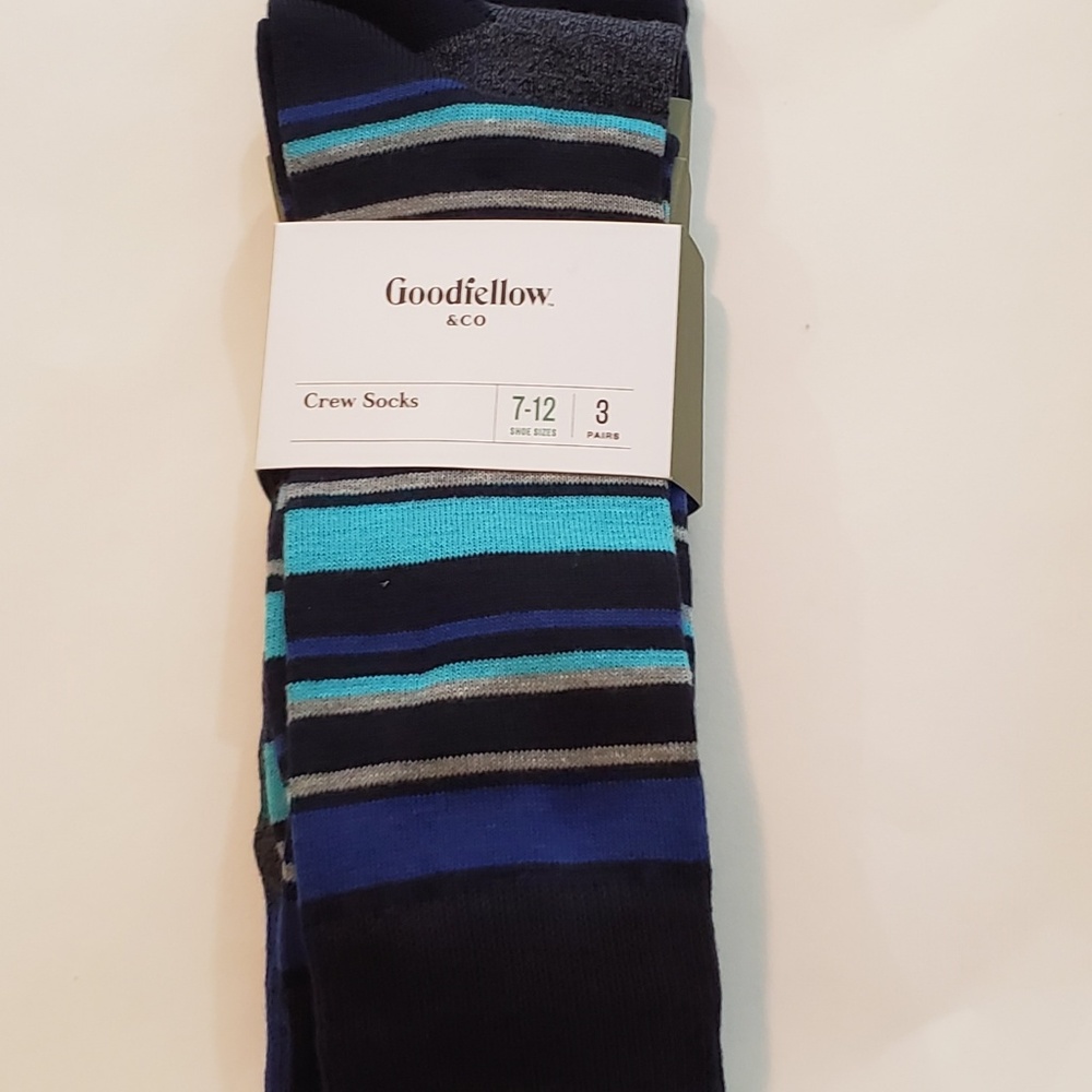 3 Pairs of Colorful Blue Patterned Crew Socks - Picture 2 of 3